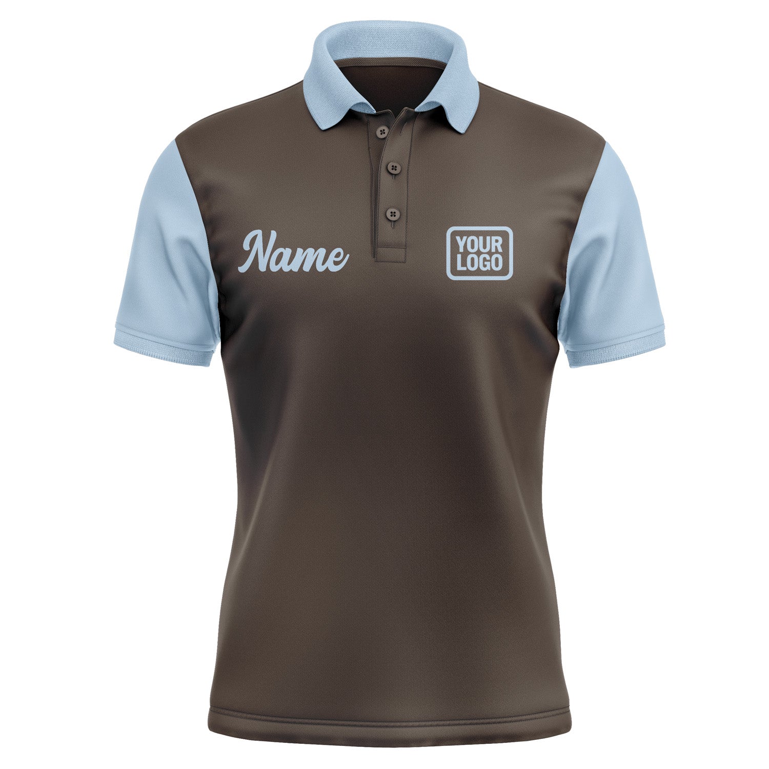 Custom Brown Light Blue Short-Sleeve Polo Shirt PO010808B108