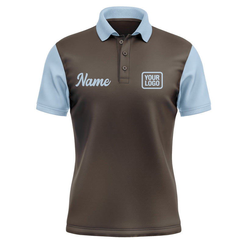 Custom Brown Light Blue Short-Sleeve Polo Shirt PO010808B108