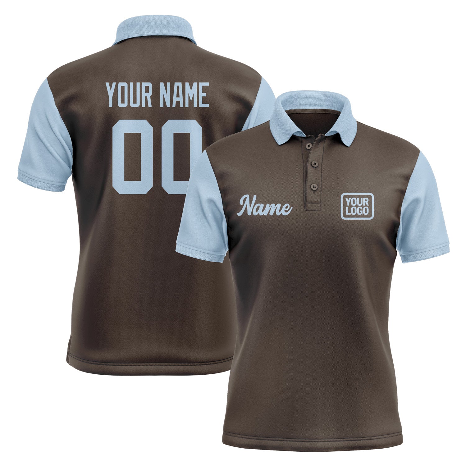 Custom Brown Light Blue Short-Sleeve Polo Shirt PO010808B108