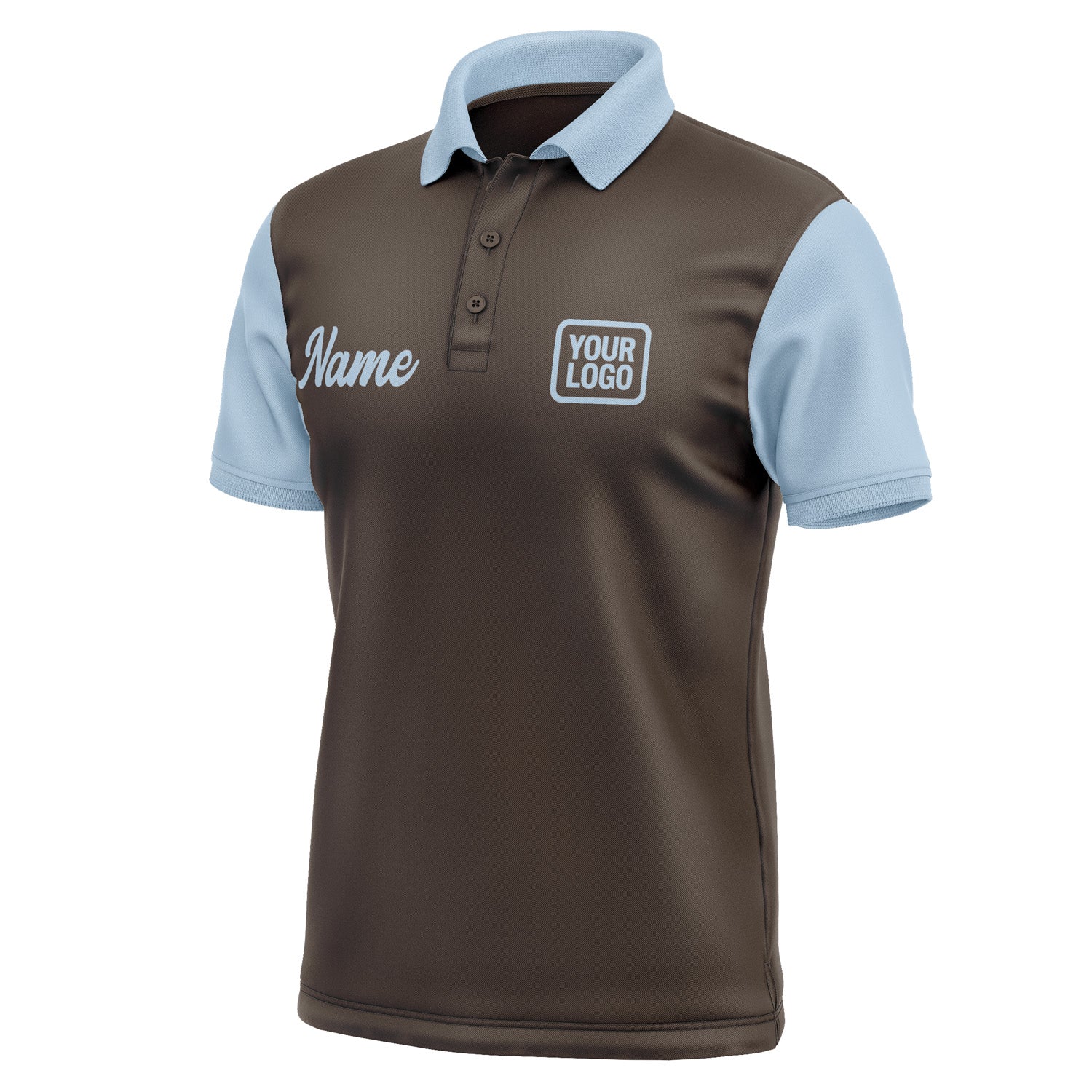 Custom Brown Light Blue Short-Sleeve Polo Shirt PO010808B108
