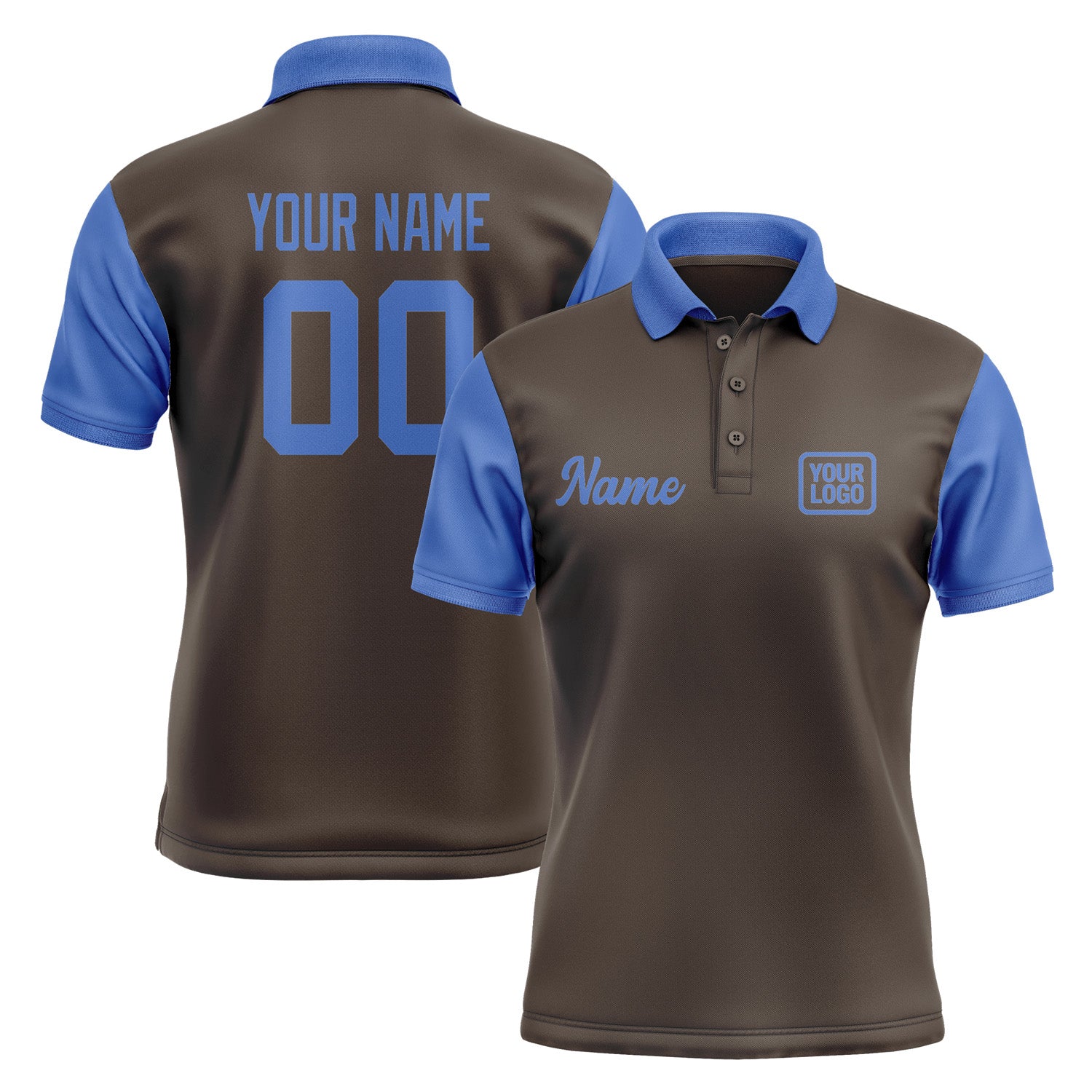 Custom Brown Sky Blue Short-Sleeve Polo Shirt PO010909B109