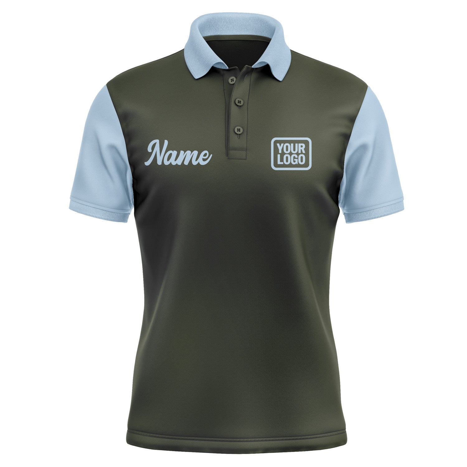 Custom Olive Light Blue Short-Sleeve Polo Shirt PO020808B108