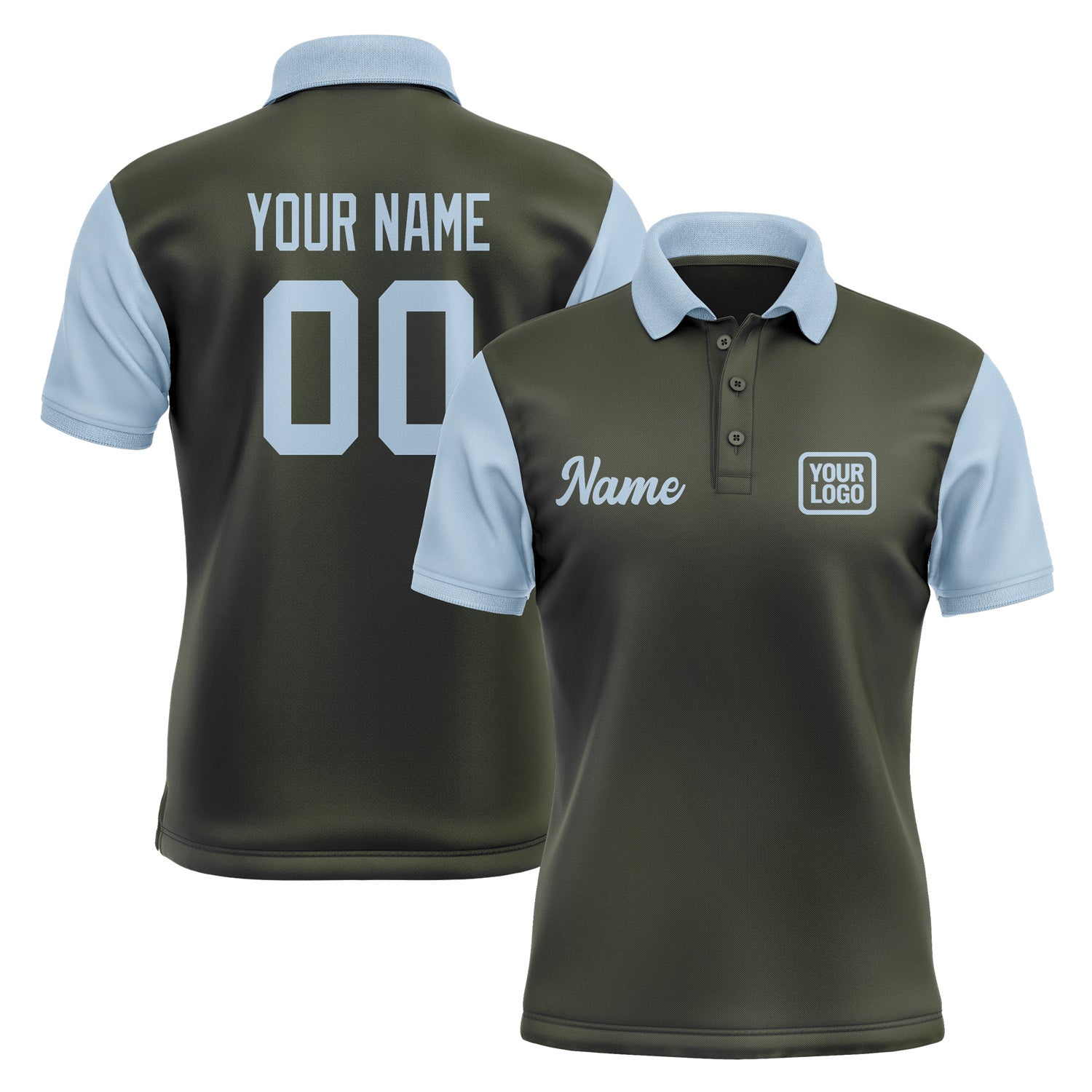 Custom Olive Light Blue Short-Sleeve Polo Shirt PO020808B108