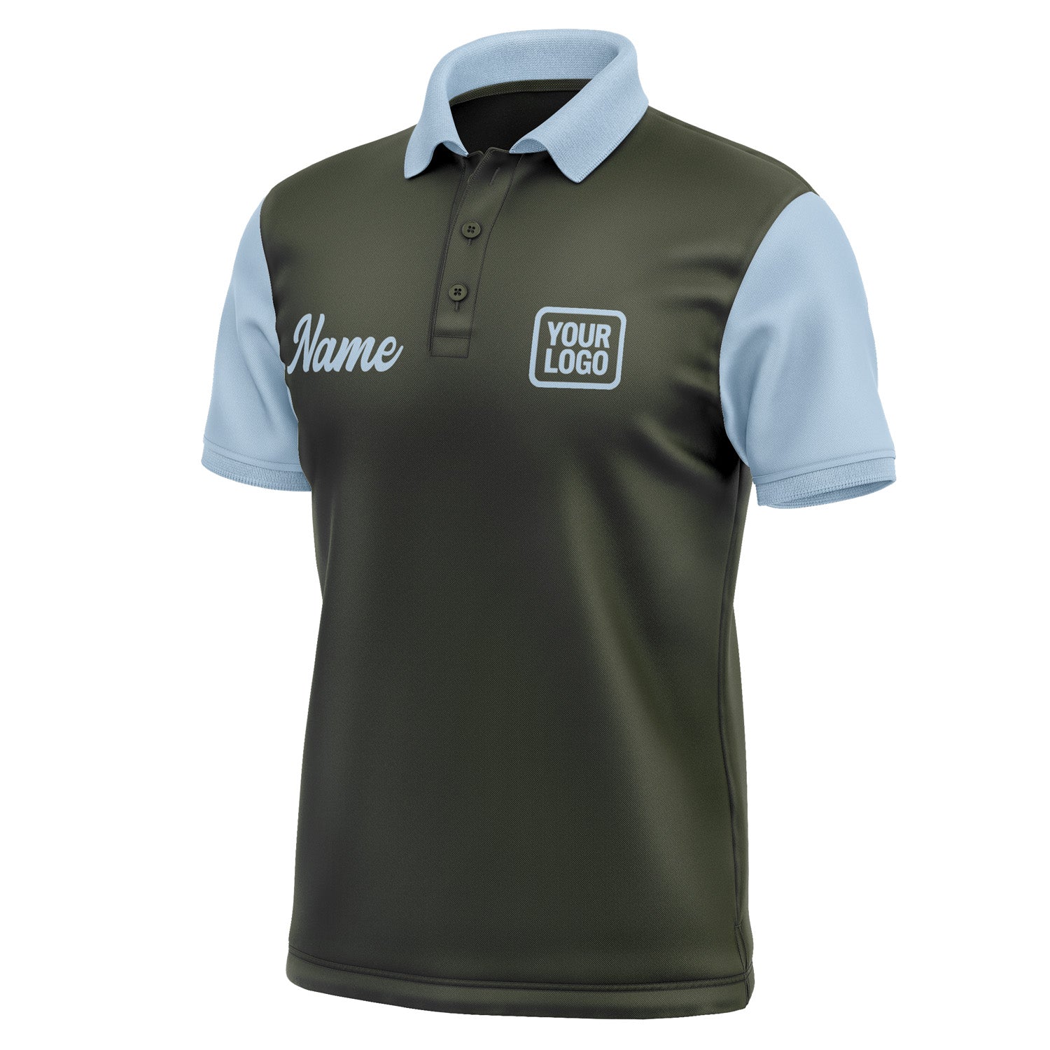 Custom Olive Light Blue Short-Sleeve Polo Shirt PO020808B108