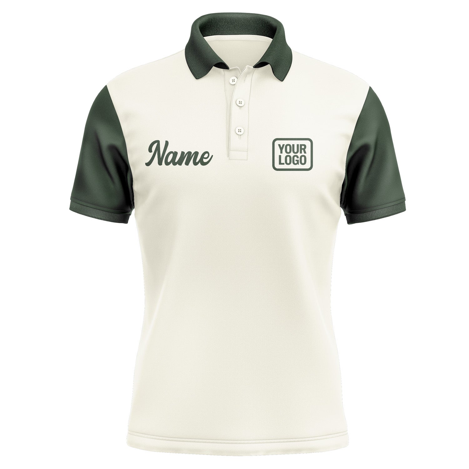 Custom Cream Dark Green Short-Sleeve Polo Shirt PO030606B106