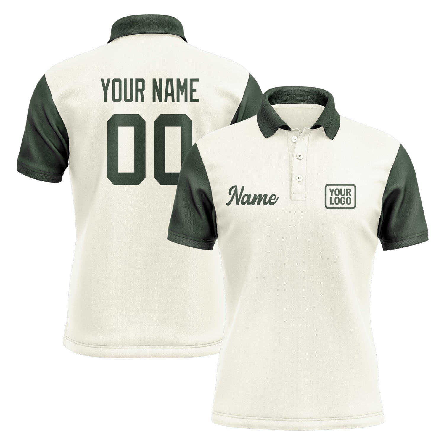 Custom Cream Dark Green Short-Sleeve Polo Shirt PO030606B106
