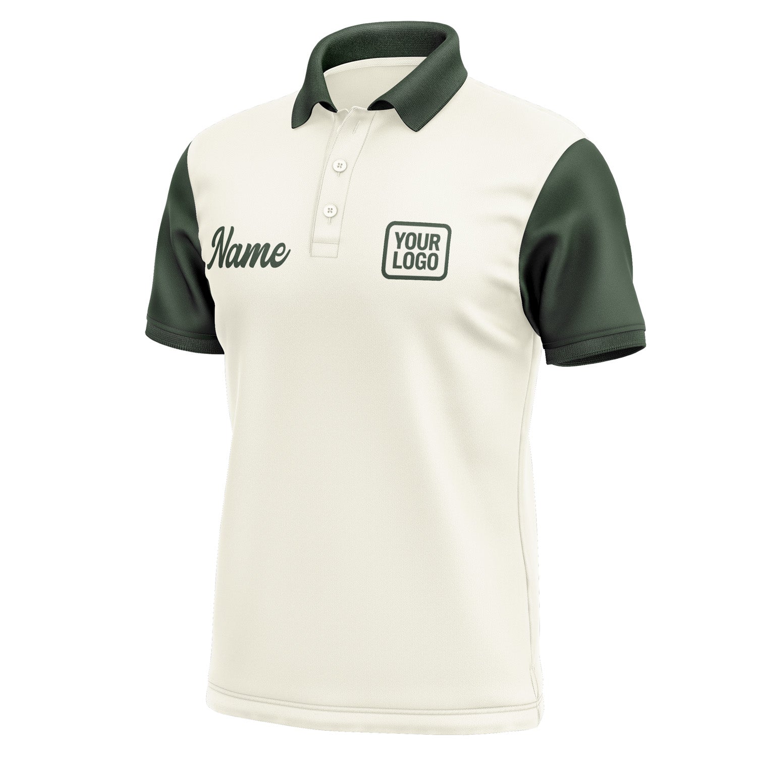 Custom Cream Dark Green Short-Sleeve Polo Shirt PO030606B106