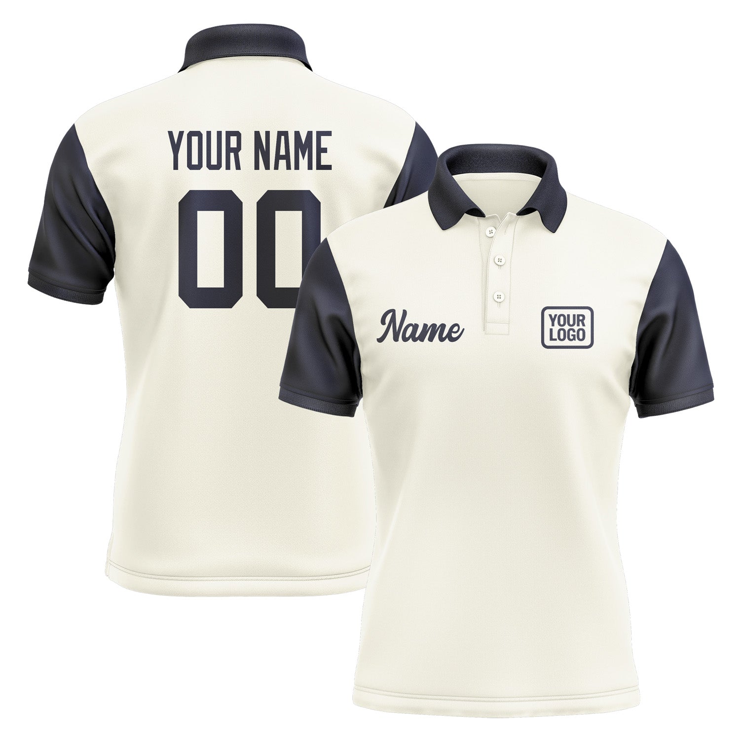 Custom Cream Navy Short-Sleeve Polo Shirt PO031111B111