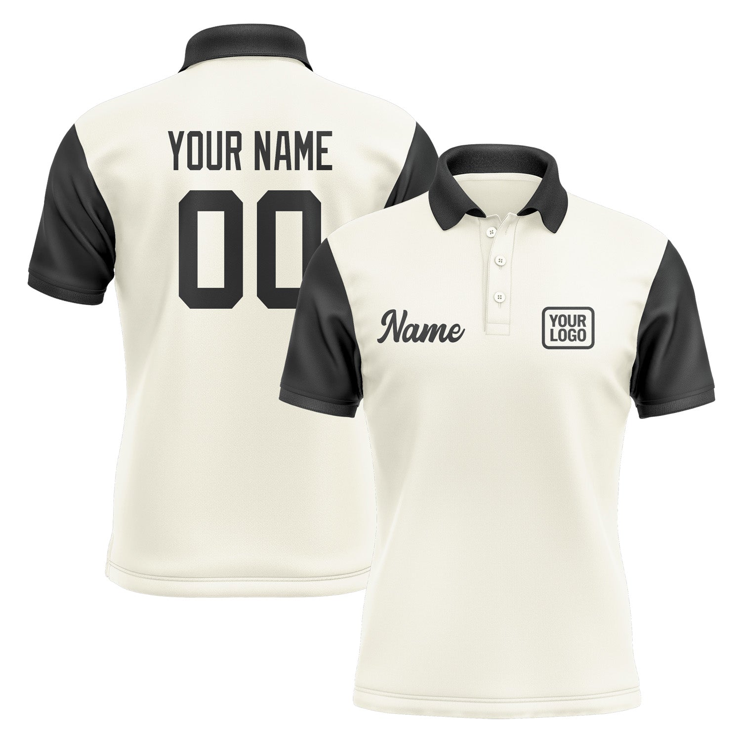 Custom Cream Black Short-Sleeve Polo Shirt PO031717B117