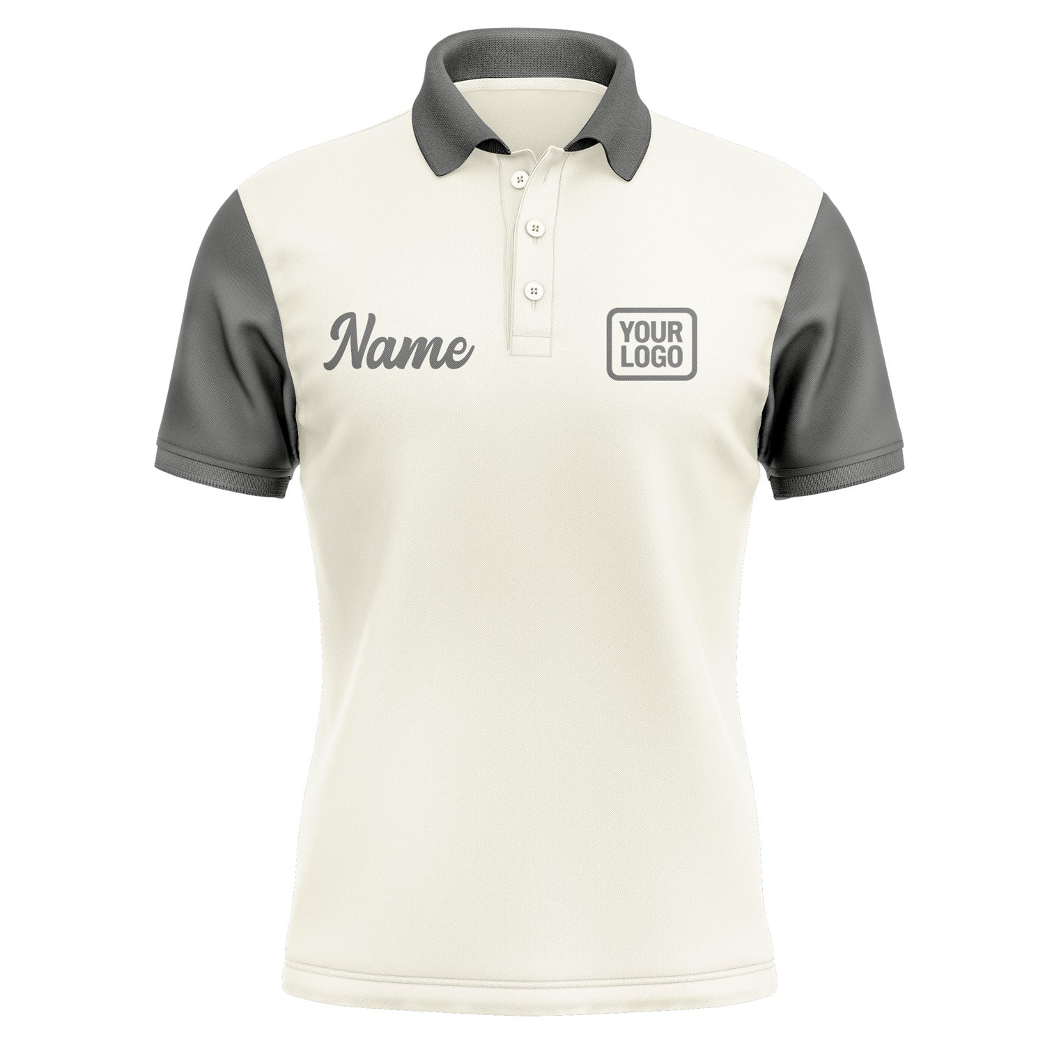 Custom Cream Dark Grey Short-Sleeve Polo Shirt PO032020B120