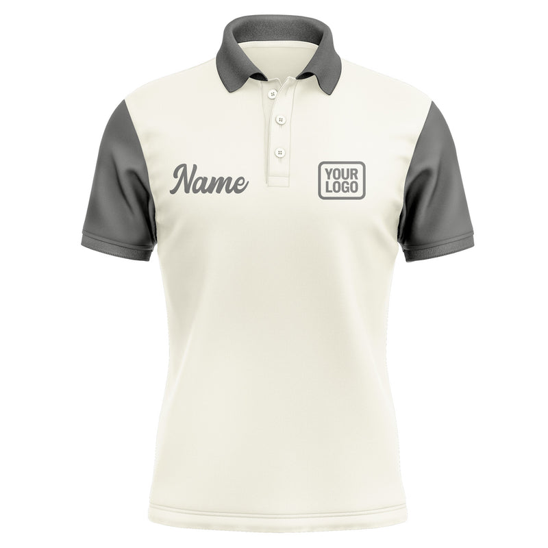 Custom Cream Dark Grey Short-Sleeve Polo Shirt PO032020B120