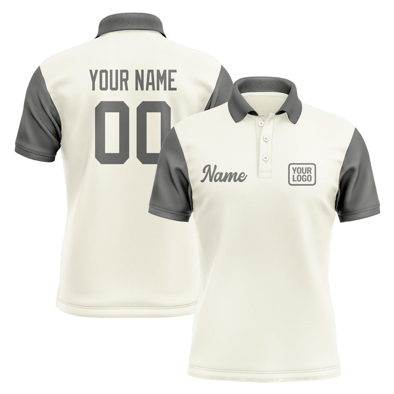 Custom Cream Dark Grey Short-Sleeve Polo Shirt PO032020B120