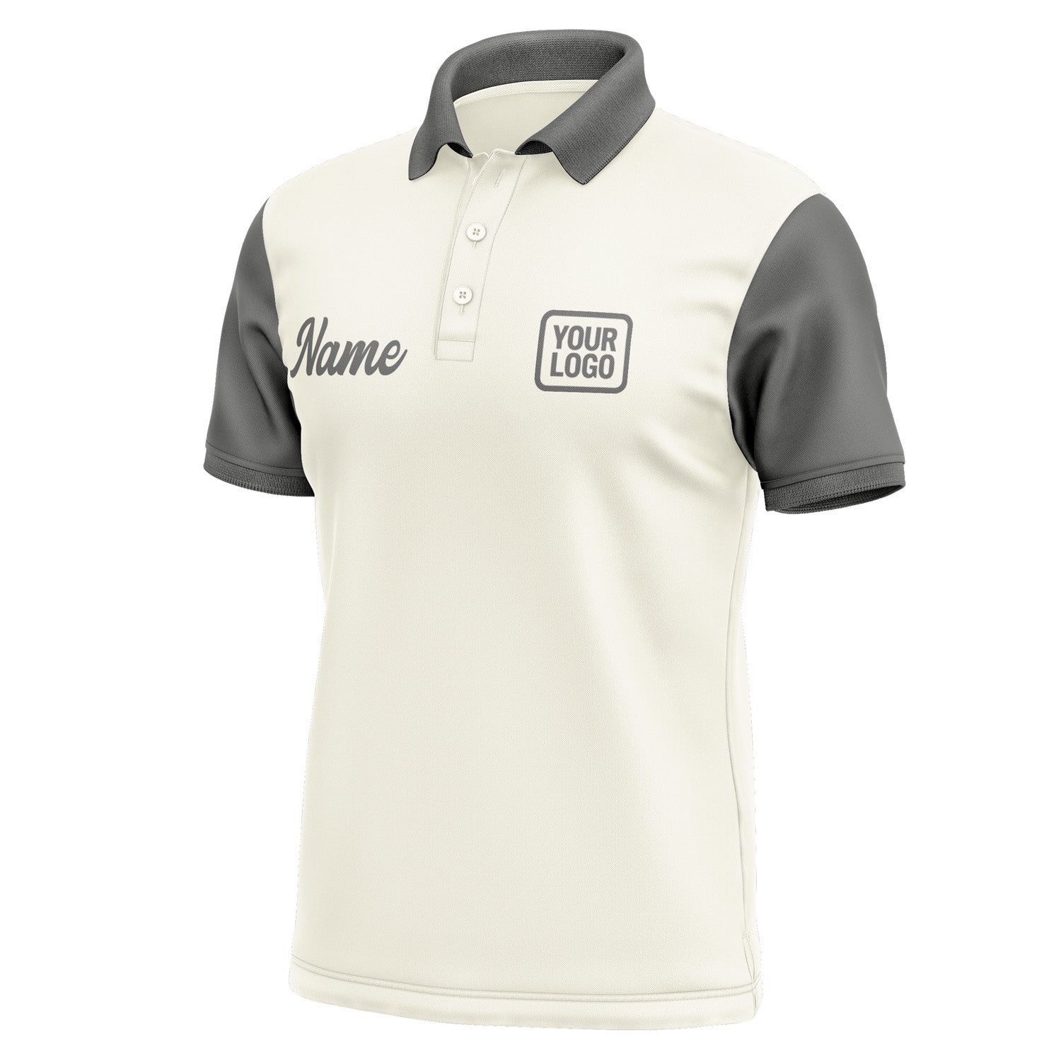 Custom Cream Dark Grey Short-Sleeve Polo Shirt PO032020B120