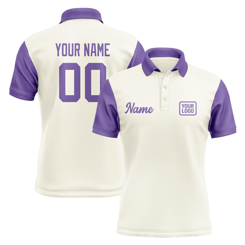 Custom Cream Light Purple Short-Sleeve Polo Shirt PO032323B123