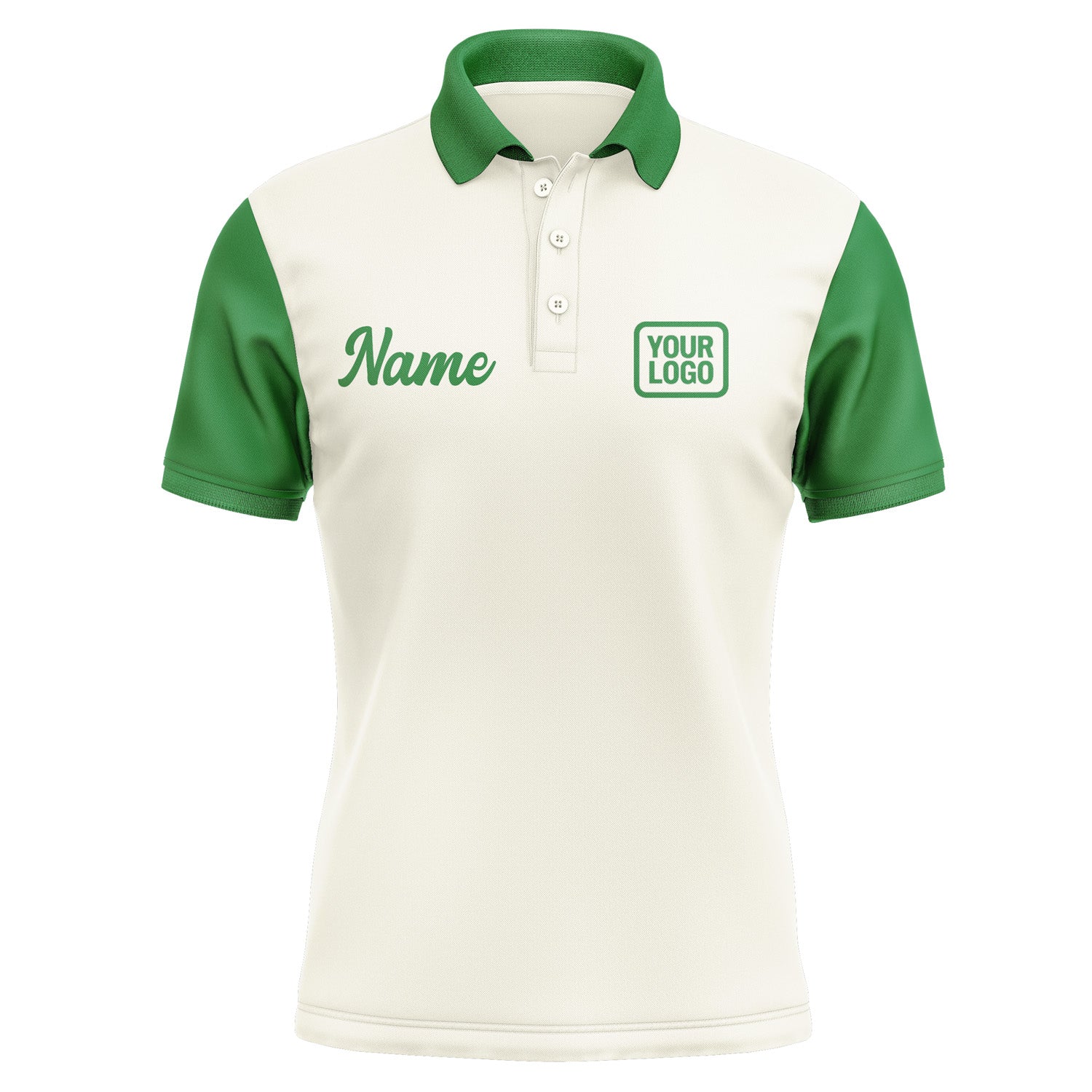 Custom Cream Emerald Green Short-Sleeve Polo Shirt PO032424B124