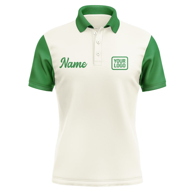 Custom Cream Emerald Green Short-Sleeve Polo Shirt PO032424B124