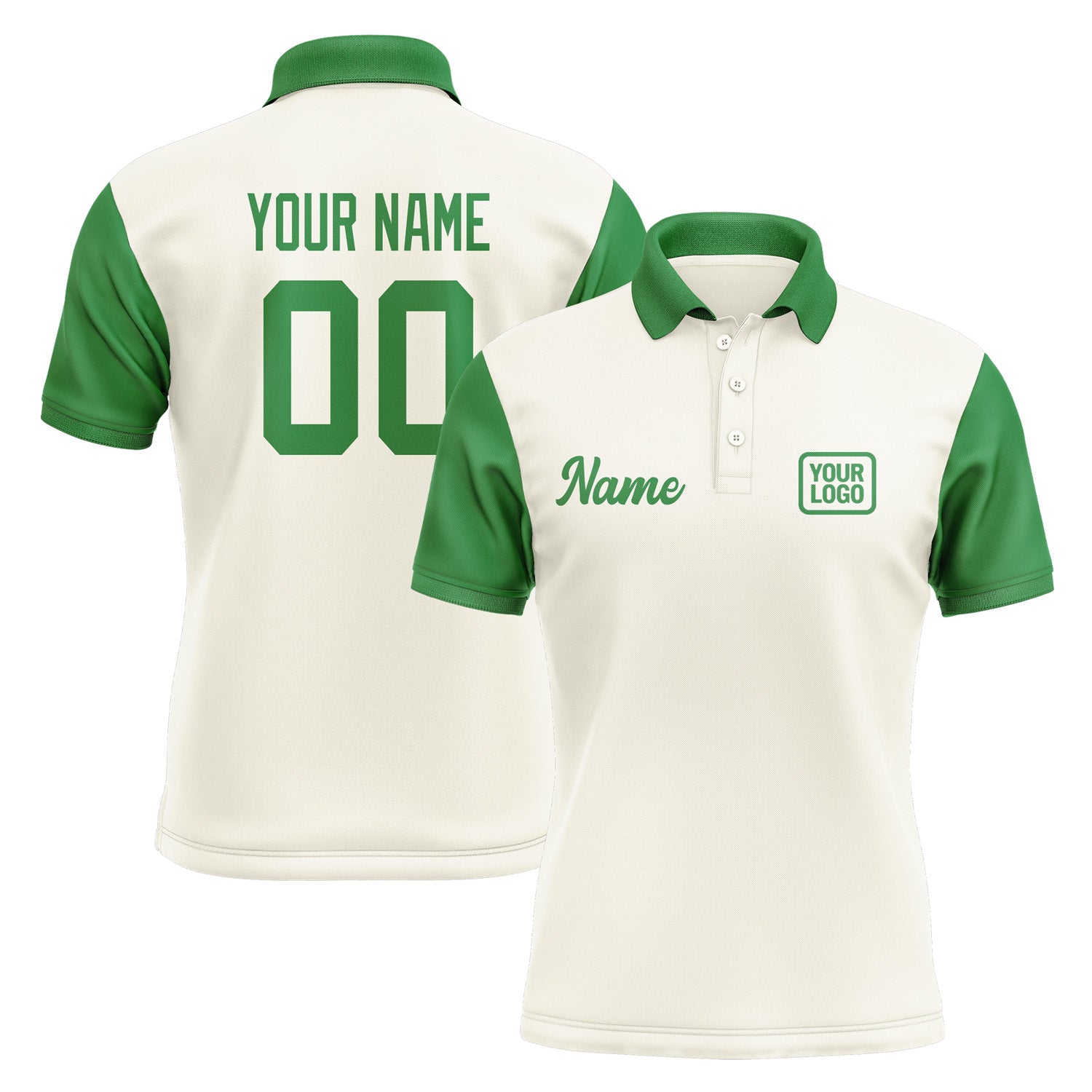 Custom Cream Emerald Green Short-Sleeve Polo Shirt PO032424B124