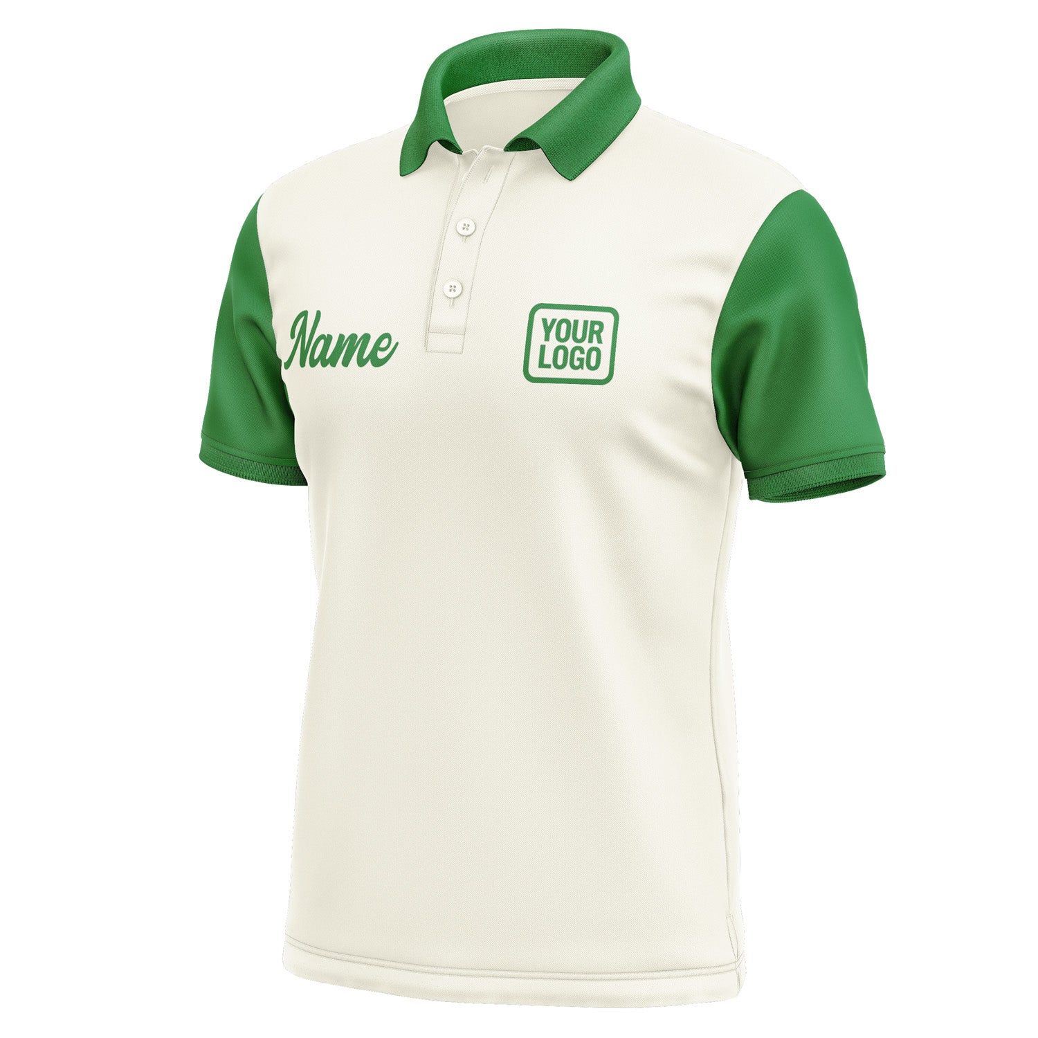 Custom Cream Emerald Green Short-Sleeve Polo Shirt PO032424B124