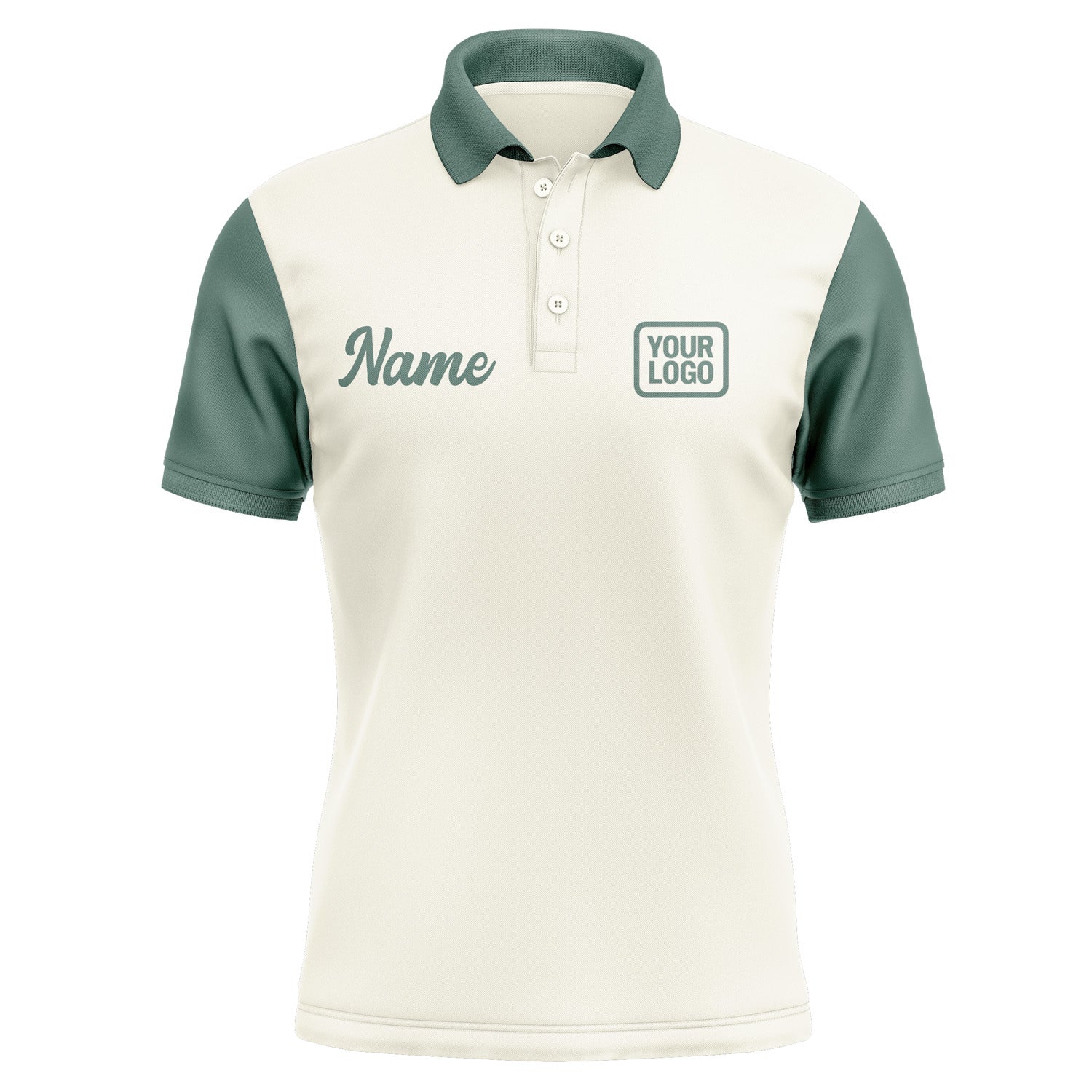 Custom Cream Blue Green Short-Sleeve Polo Shirt PO032727B127