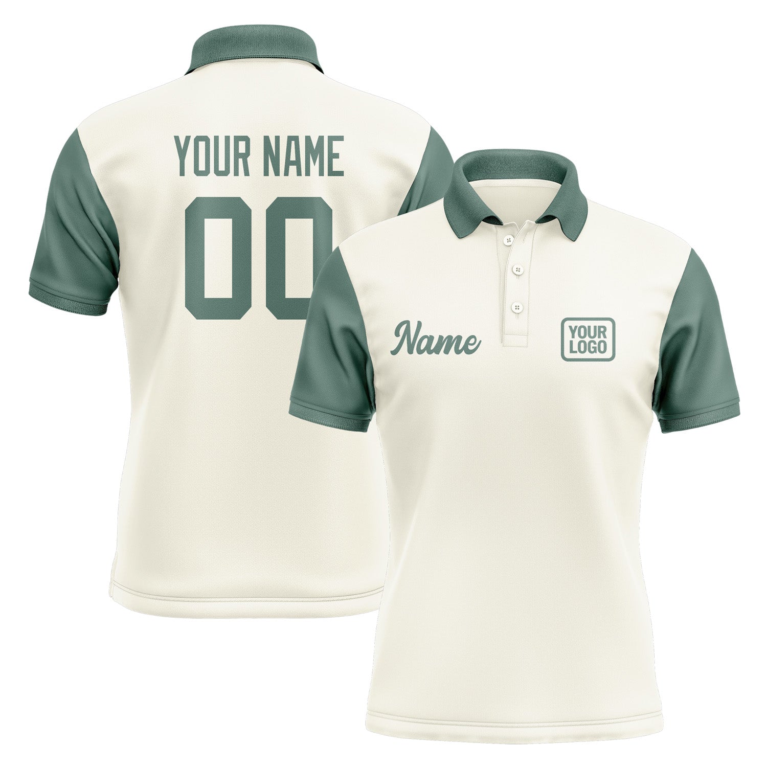 Custom Cream Blue Green Short-Sleeve Polo Shirt PO032727B127
