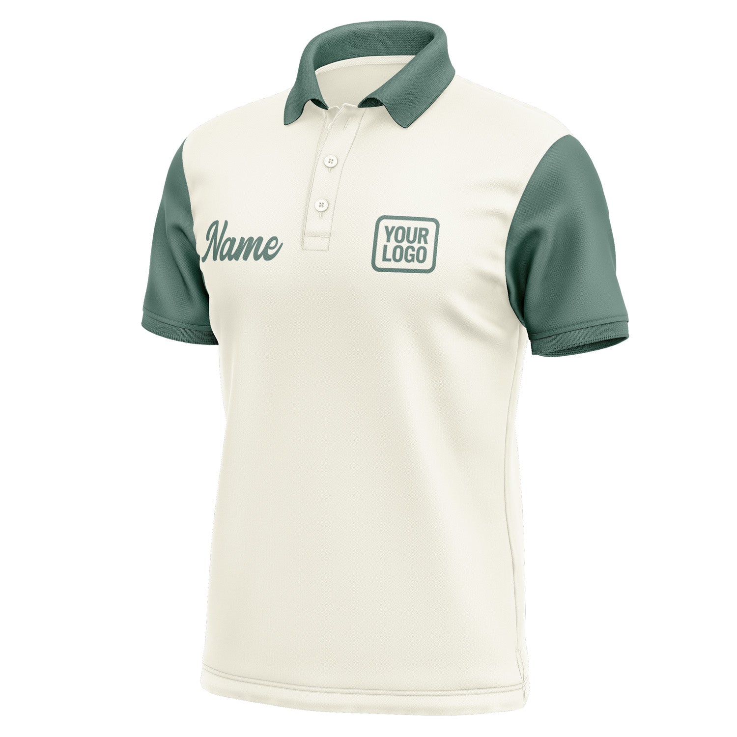 Custom Cream Blue Green Short-Sleeve Polo Shirt PO032727B127