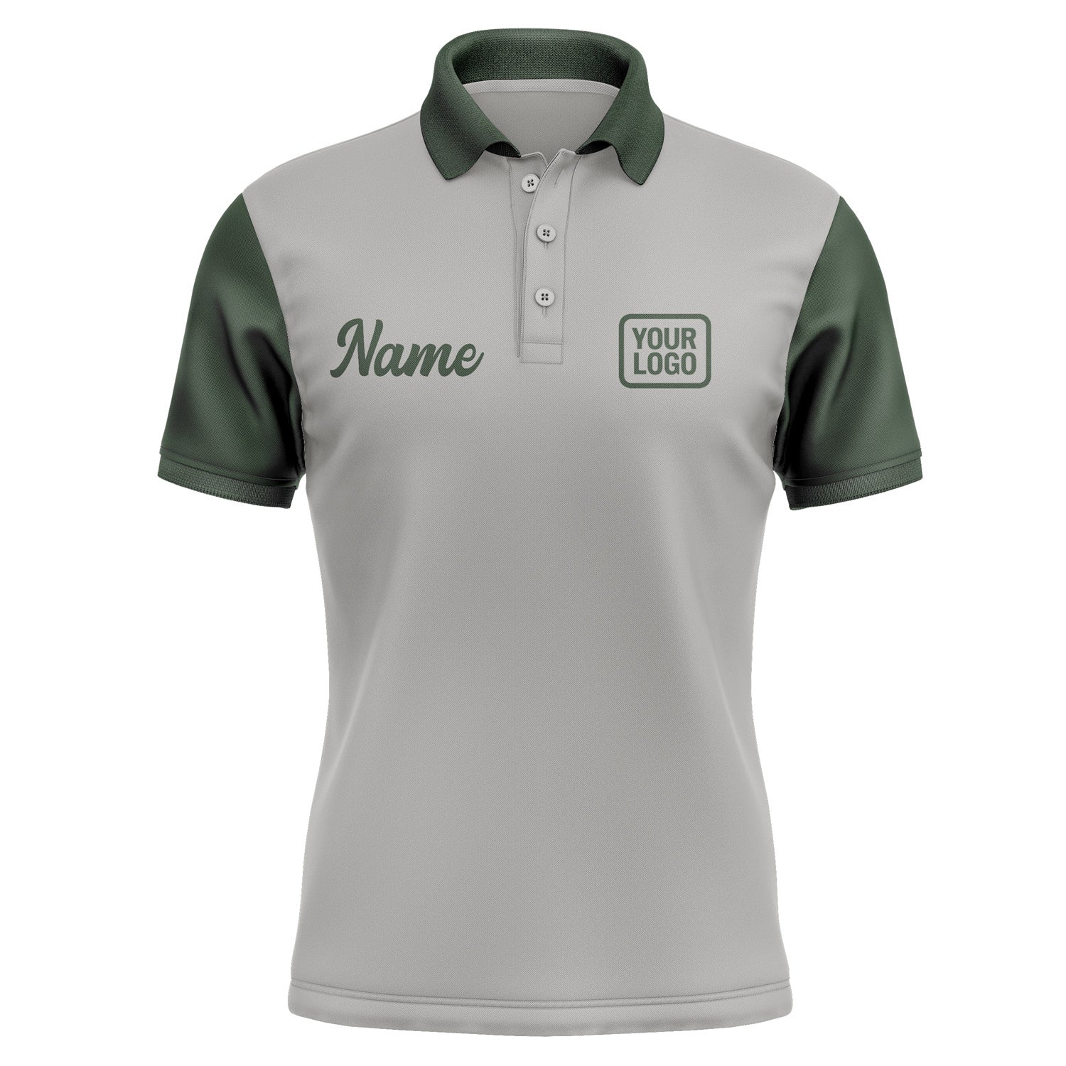 Custom Gray Dark Green Short-Sleeve Polo Shirt PO040606B106