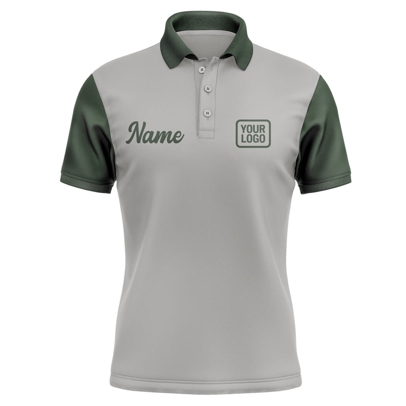 Custom Gray Dark Green Short-Sleeve Polo Shirt PO040606B106