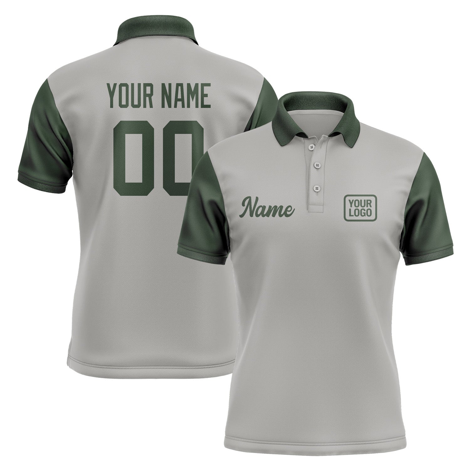 Custom Gray Dark Green Short-Sleeve Polo Shirt PO040606B106