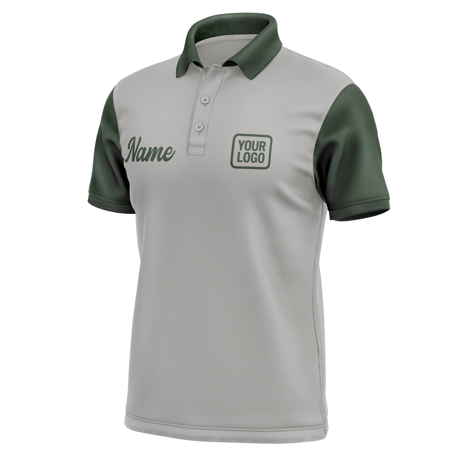 Custom Gray Dark Green Short-Sleeve Polo Shirt PO040606B106