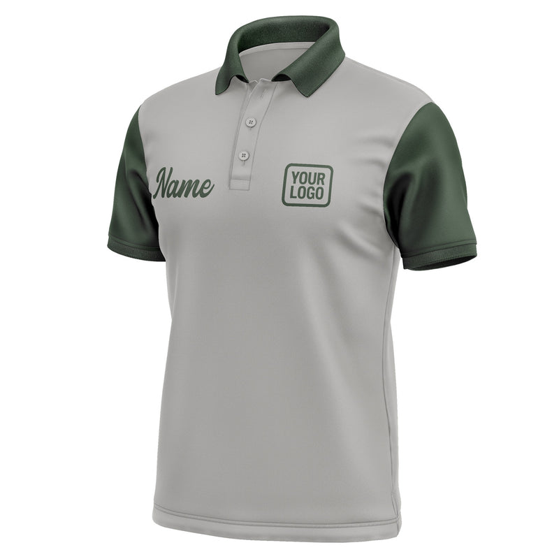 Custom Gray Dark Green Short-Sleeve Polo Shirt PO040606B106