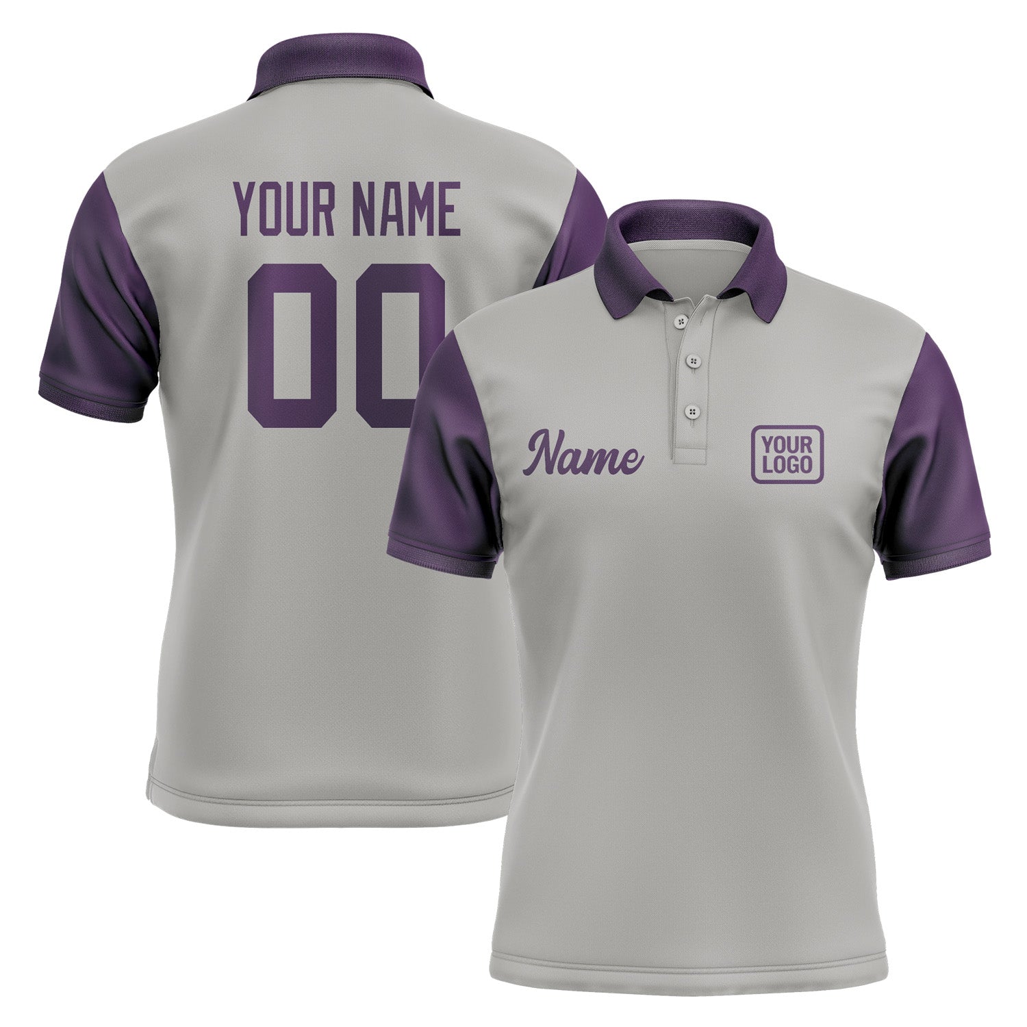 Custom Gray Purple Short-Sleeve Polo Shirt PO040707B107