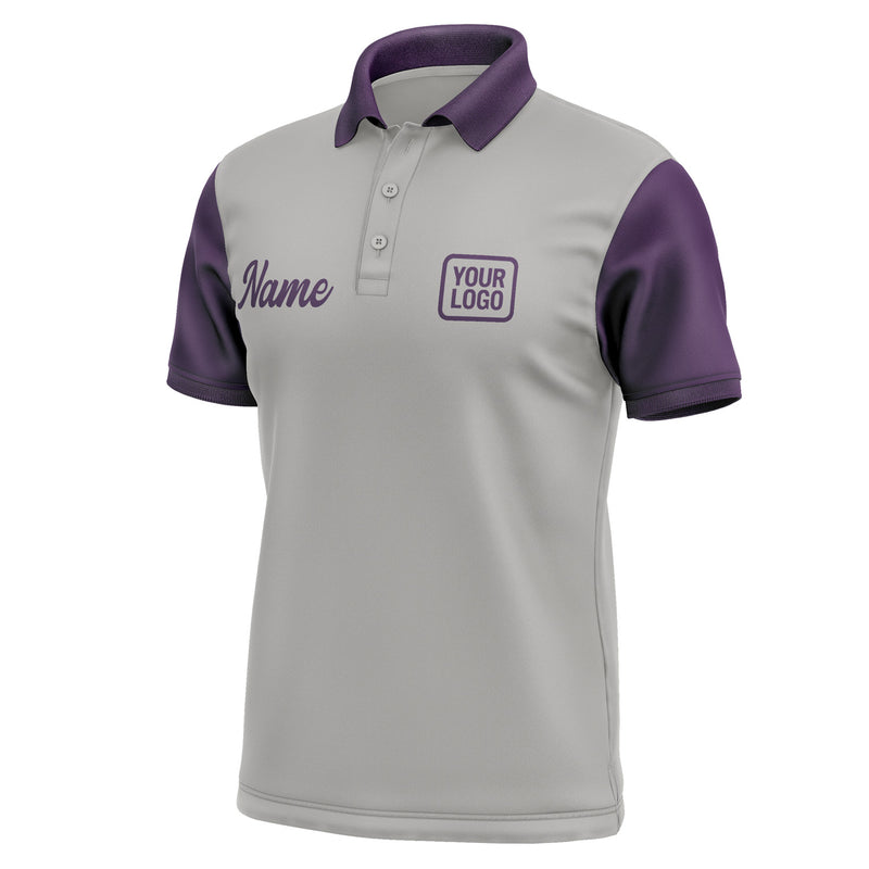 Custom Gray Purple Short-Sleeve Polo Shirt PO040707B107