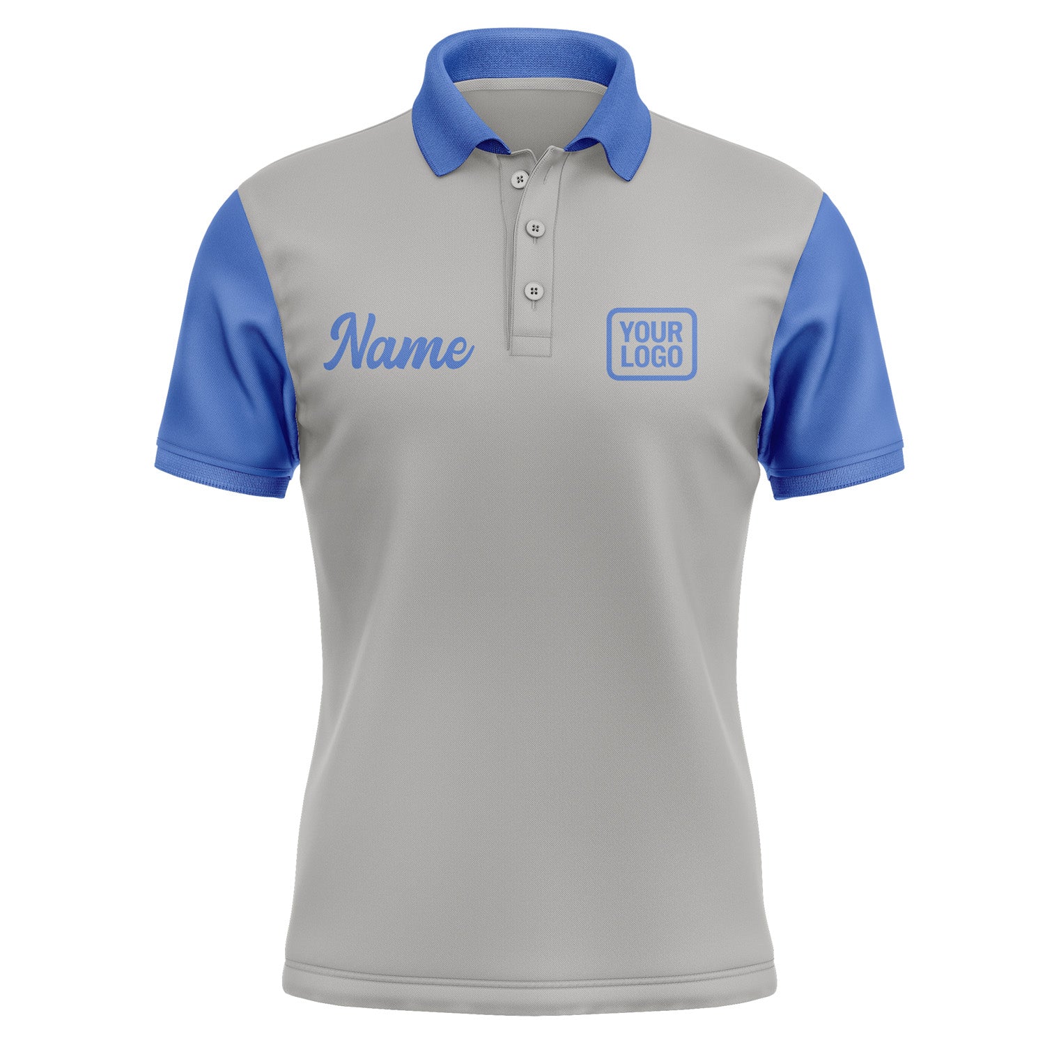 Custom Gray Sky Blue Short-Sleeve Polo Shirt PO040909B109