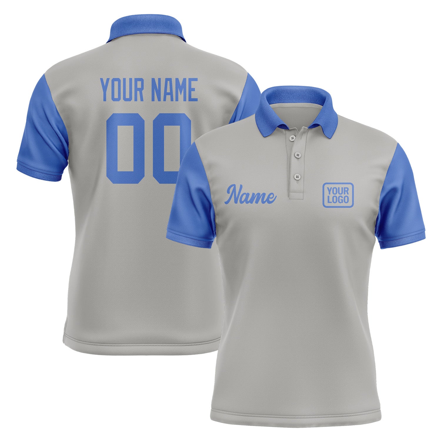 Custom Gray Sky Blue Short-Sleeve Polo Shirt PO040909B109