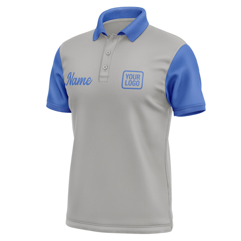 Custom Gray Sky Blue Short-Sleeve Polo Shirt PO040909B109