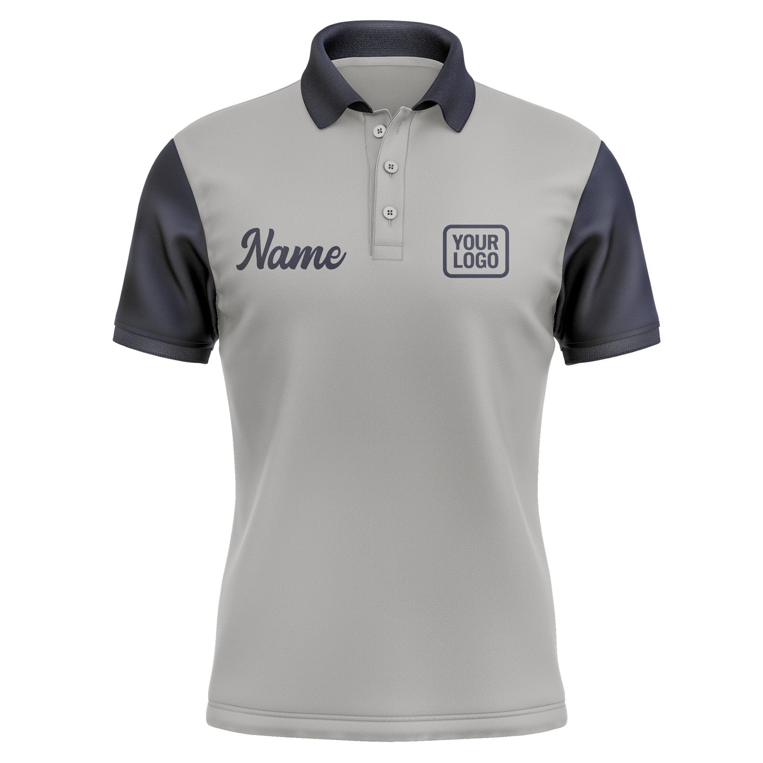 Custom Gray Navy Short-Sleeve Polo Shirt PO041111B111