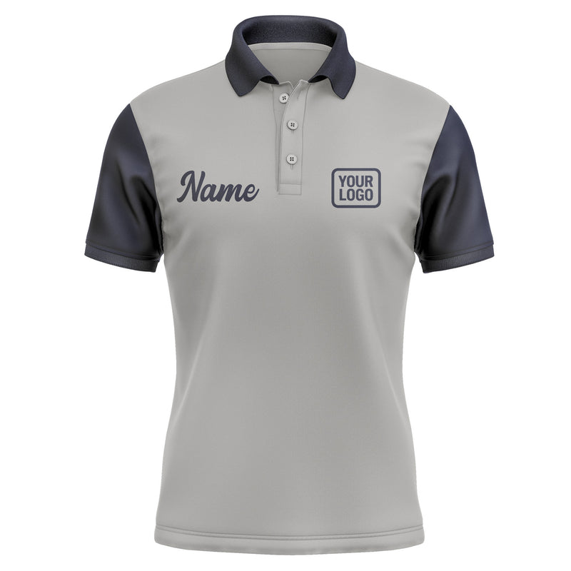 Custom Gray Navy Short-Sleeve Polo Shirt PO041111B111
