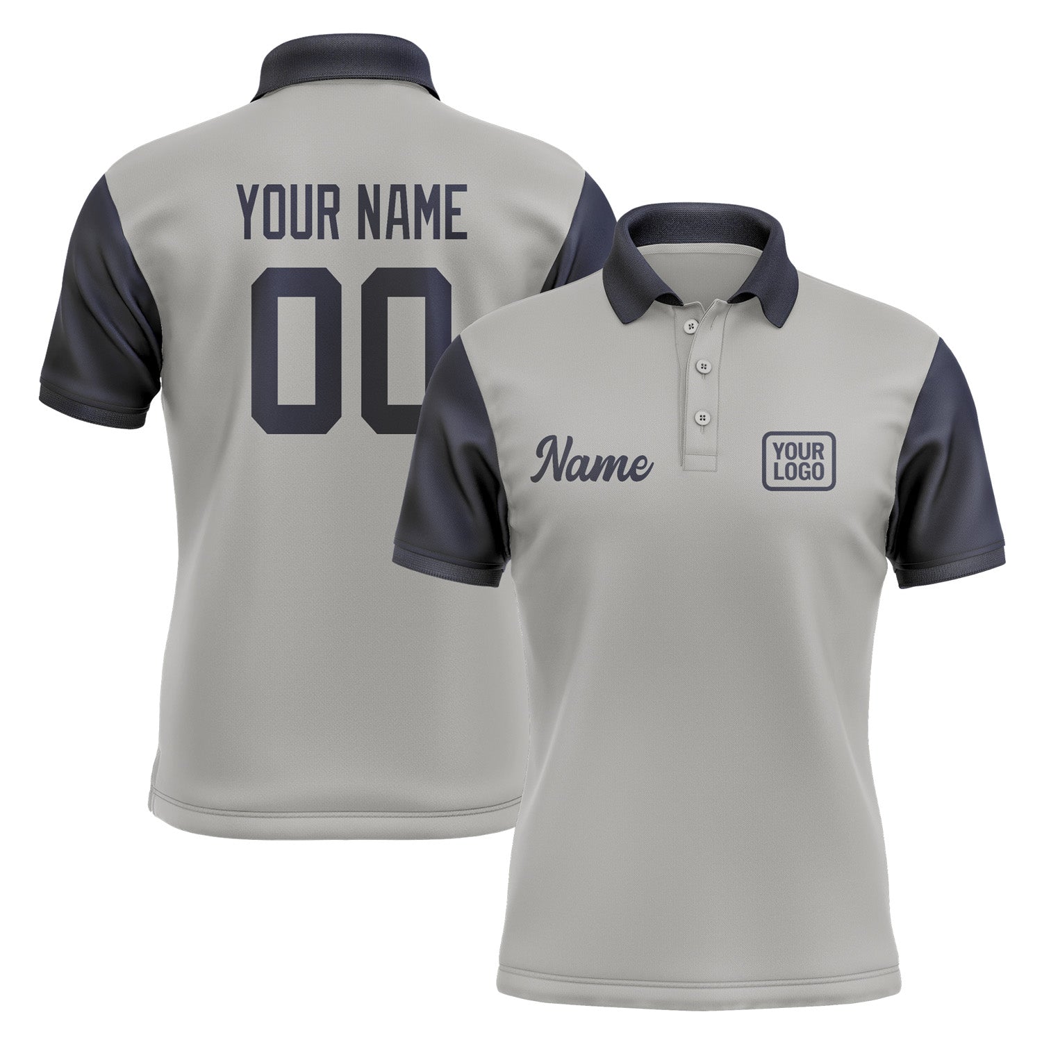 Custom Gray Navy Short-Sleeve Polo Shirt PO041111B111