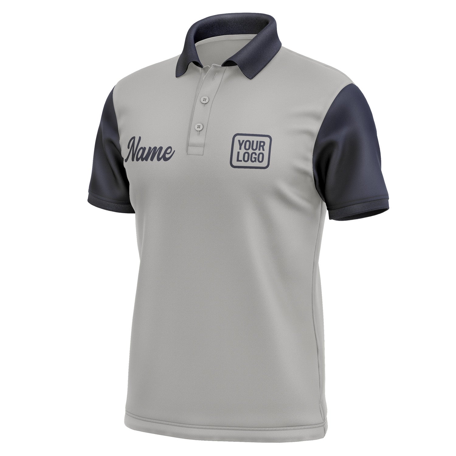 Custom Gray Navy Short-Sleeve Polo Shirt PO041111B111