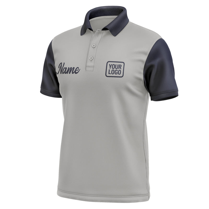 Custom Gray Navy Short-Sleeve Polo Shirt PO041111B111