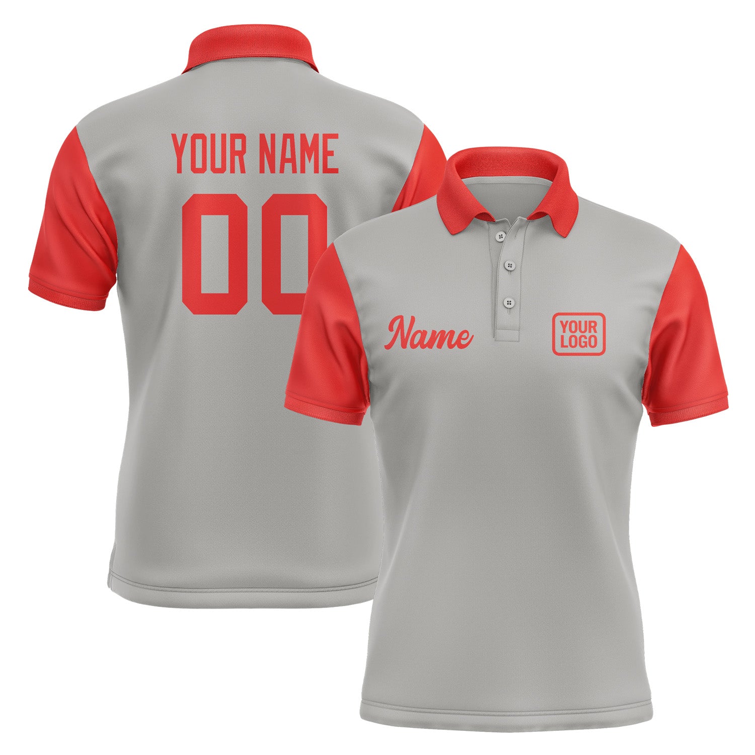 Custom Gray Orange Red Short-Sleeve Polo Shirt PO041212B112