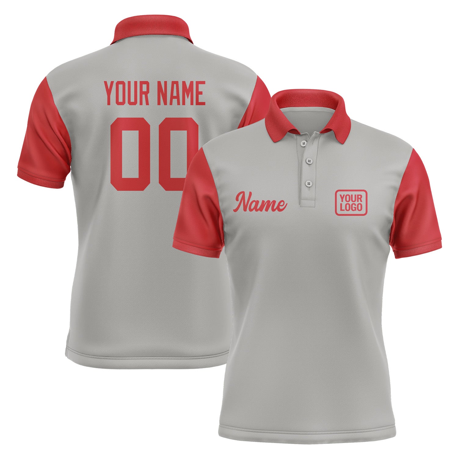 Custom Gray Red Short-Sleeve Polo Shirt PO041414B114