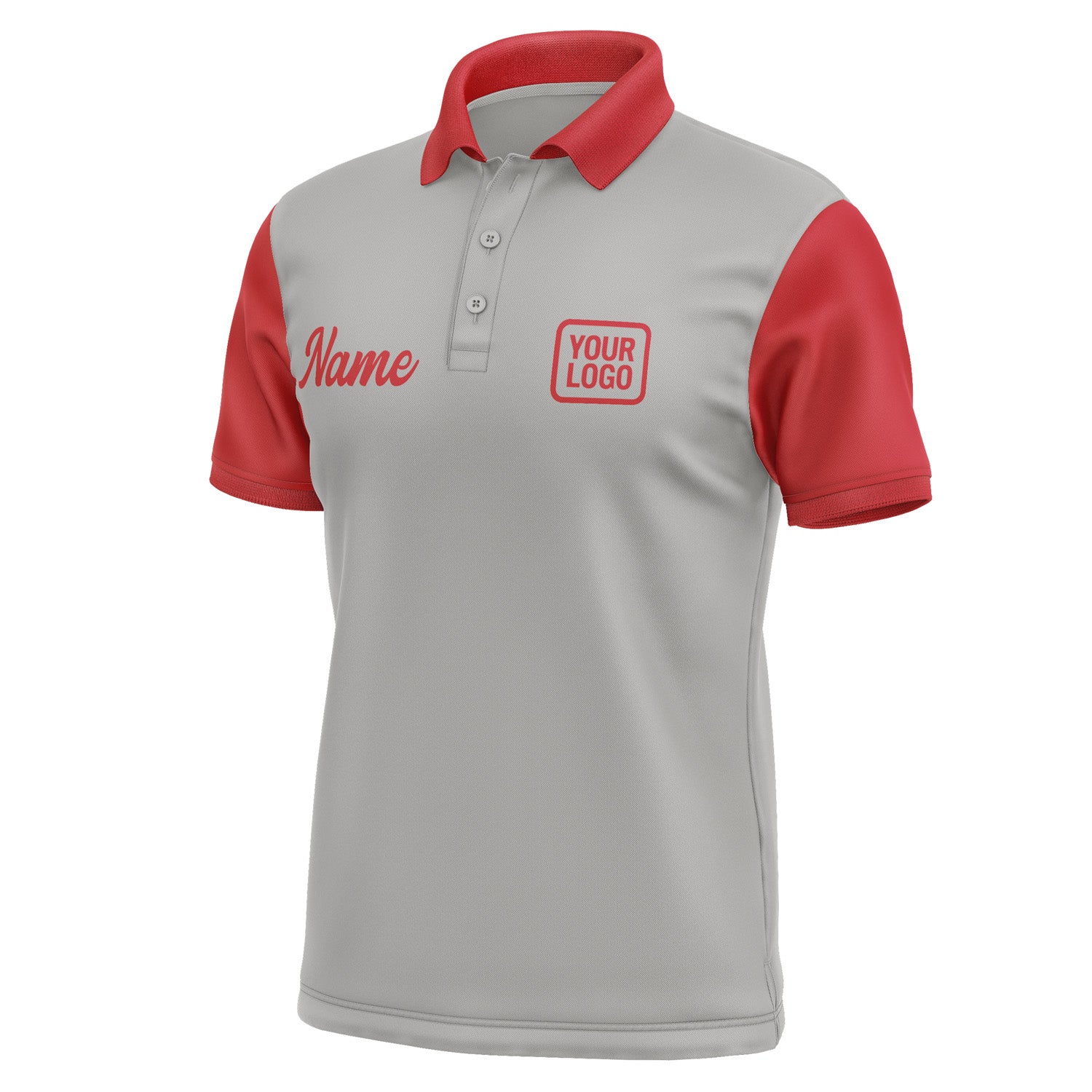 Custom Gray Red Short-Sleeve Polo Shirt PO041414B114