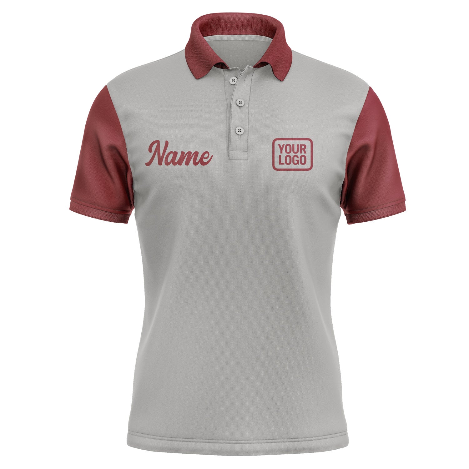 Custom Gray Crimson Red Short-Sleeve Polo Shirt PO041515B115