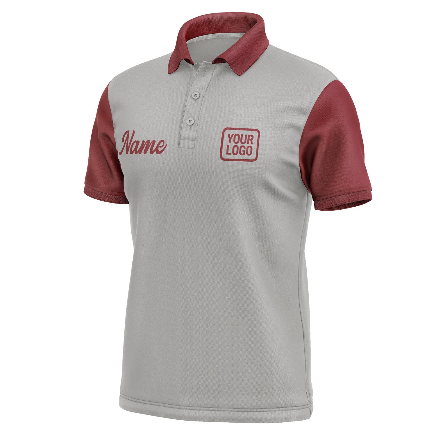 Custom Gray Crimson Red Short-Sleeve Polo Shirt PO041515B115