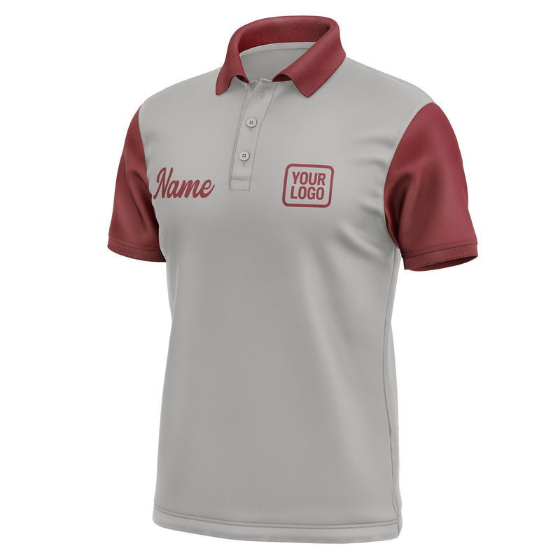 Custom Gray Crimson Red Short-Sleeve Polo Shirt PO041515B115