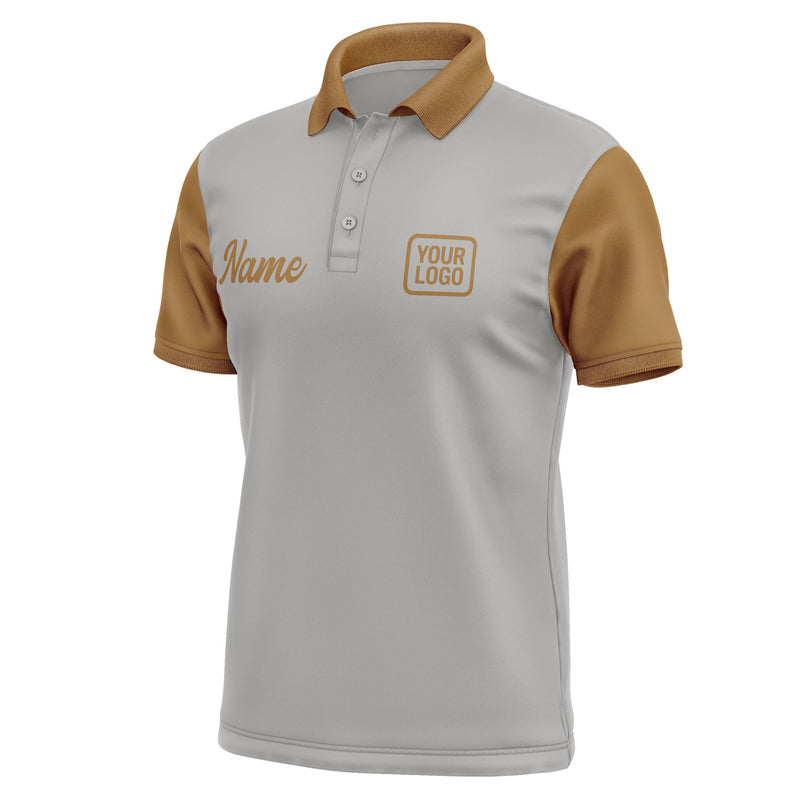 Custom Gray Khaki Short-Sleeve Polo Shirt PO042222B122