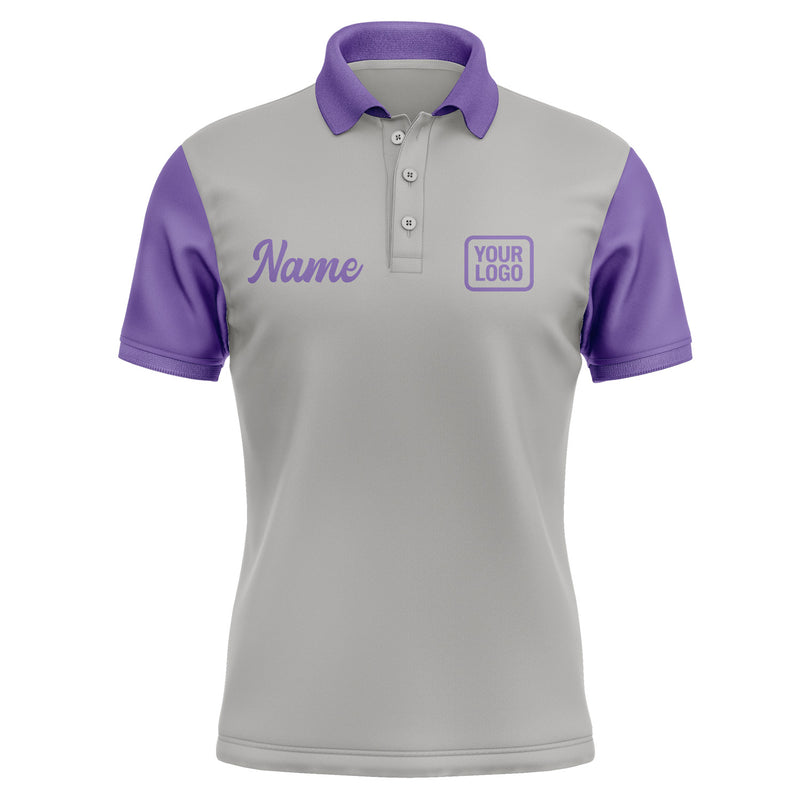 Custom Gray Light Purple Short-Sleeve Polo Shirt PO042323B123