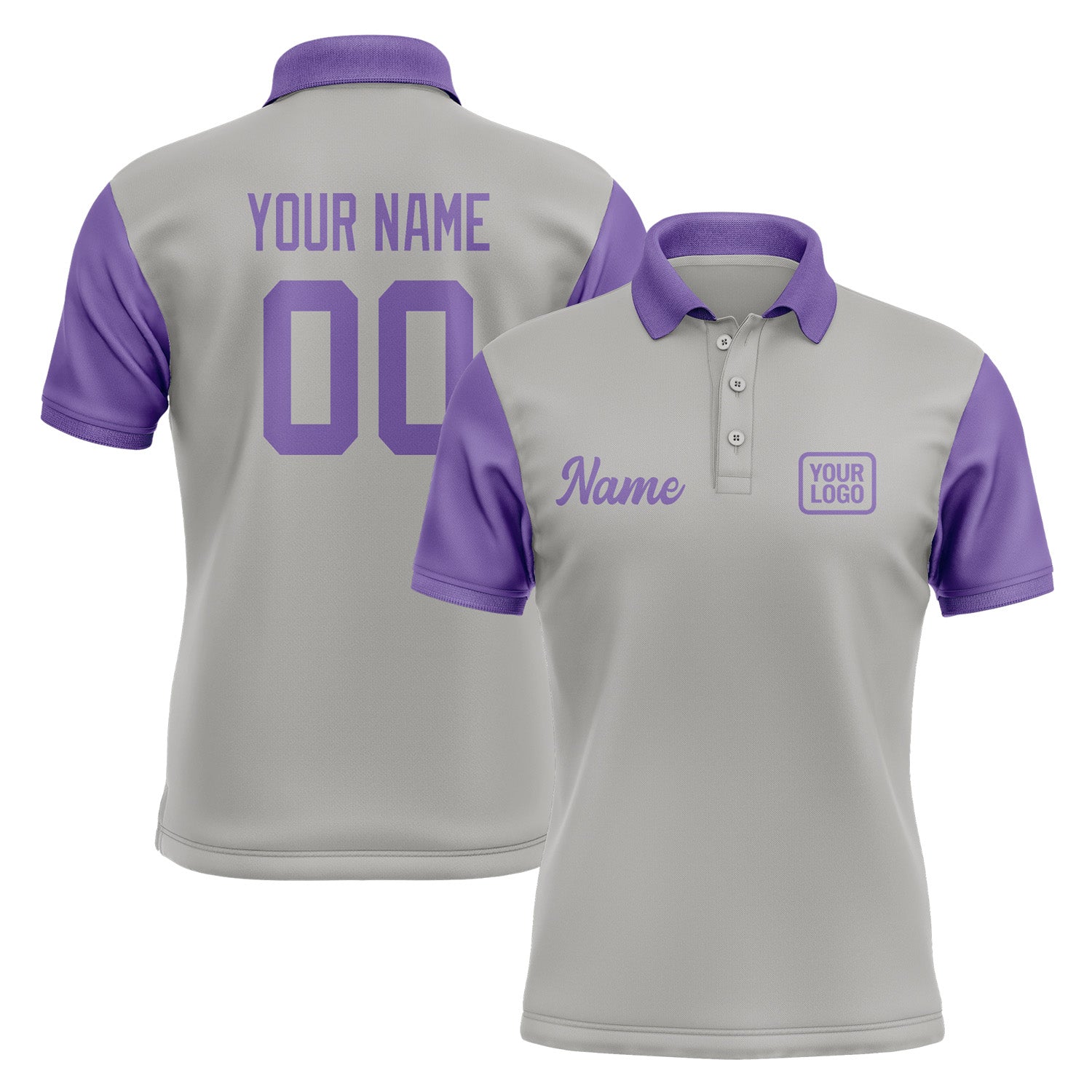 Custom Gray Light Purple Short-Sleeve Polo Shirt PO042323B123