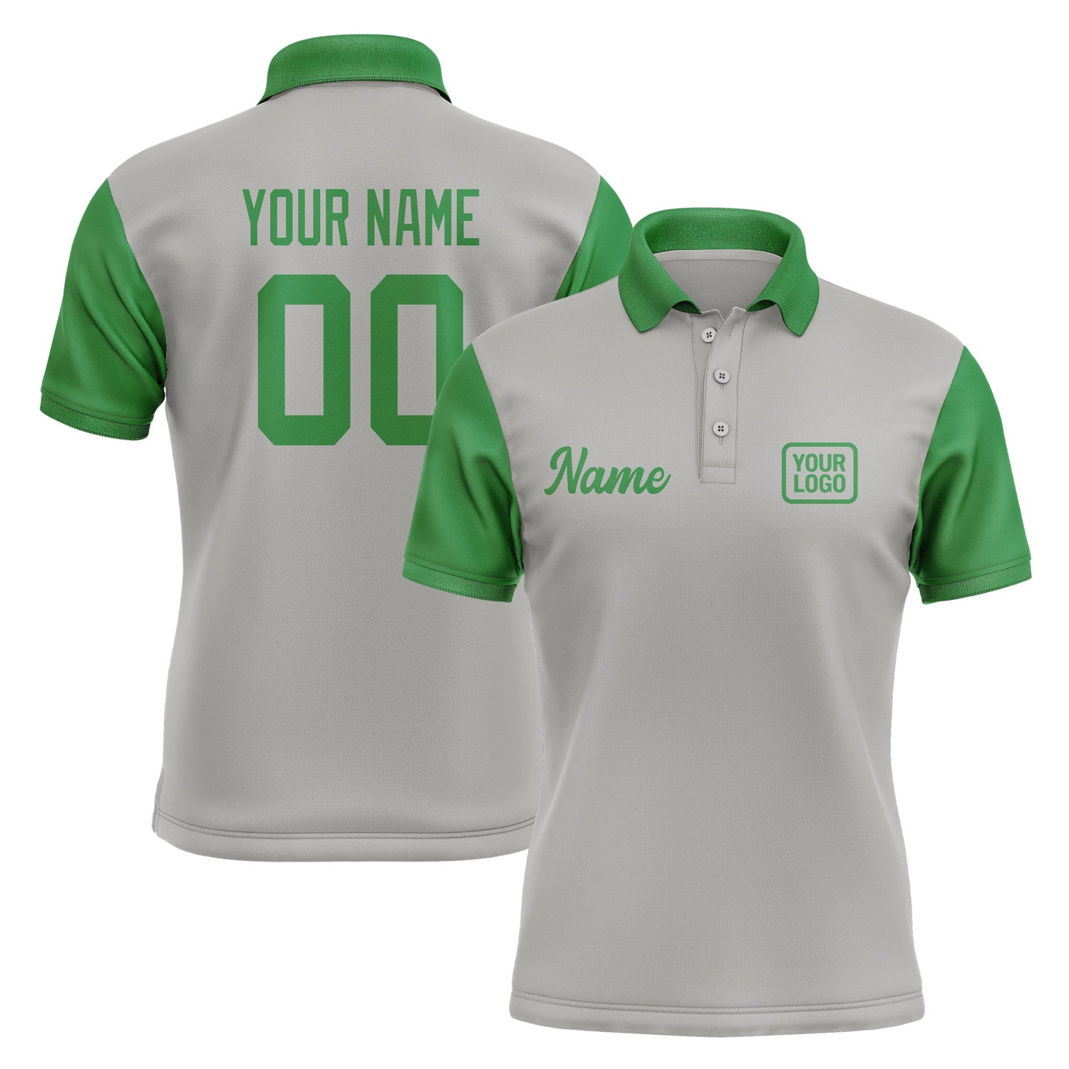 Custom Gray Emerald Green Short-Sleeve Polo Shirt PO042424B124